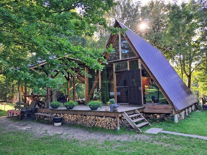 Kemping dla 5 osób, z Jacuzzi i Taras oraz Sauna i Widok w Łotwa