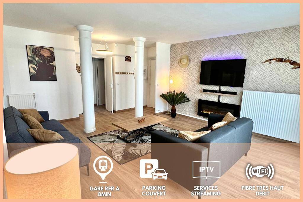 Appartement entier, El Cubanito Athéna - Résidence de Standing - 2 Chambres - 4 Couchages - 8 Personnes Max - Parking Privé - Gare à 8 min in Cergy, Val-d'Oise