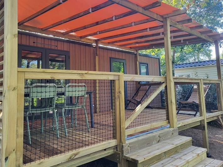 Camping Le Val de Cesse - Mobilheim 6 personen - Premium 32m² - 3 Schlafzimmer - Tv - Geschirrspüler - Klimaanlage - Terrasse -. in Mirepeisset, Mittelmeerküste (Frankreich)
