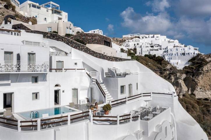 Villa for 2 personer, med sjøutsikt og terrasse i tillegg til badebasseng på Santorini