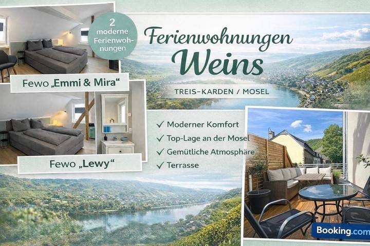 Ferienwohnung für 4 Personen, mit Balkon und Terrasse sowie Ausblick in Treis-Karden