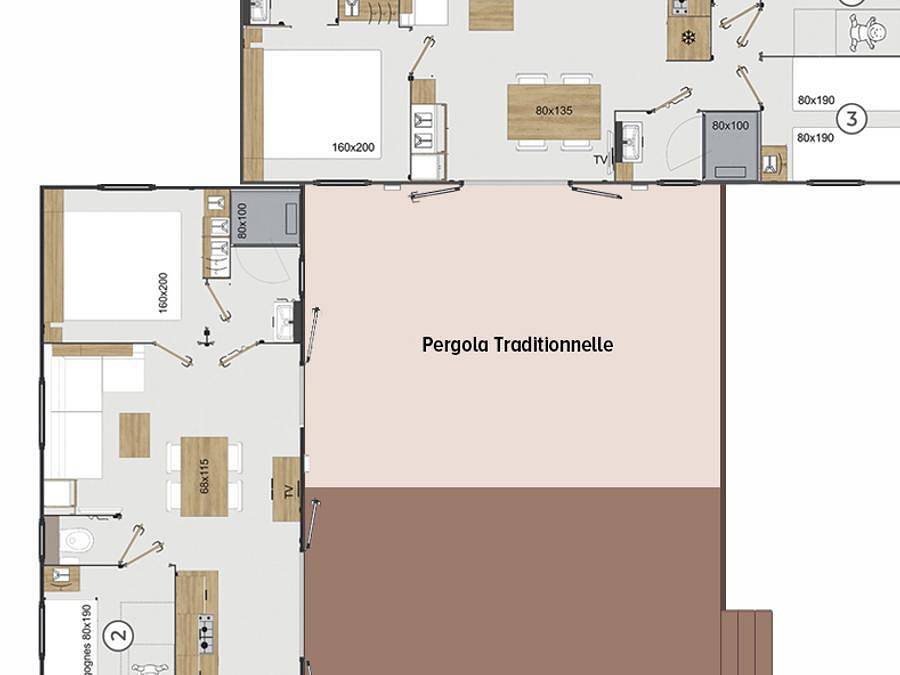 Camping Sites et Paysages - Le Ventoulou - Mobilheim 10 personen - Cottage Premium "Route de la noix" 5 Schlafz. - Tv - Klimaanlage - Lv - 3 Bäder in Thégra, Regionaler Naturpark Causses du Quercy