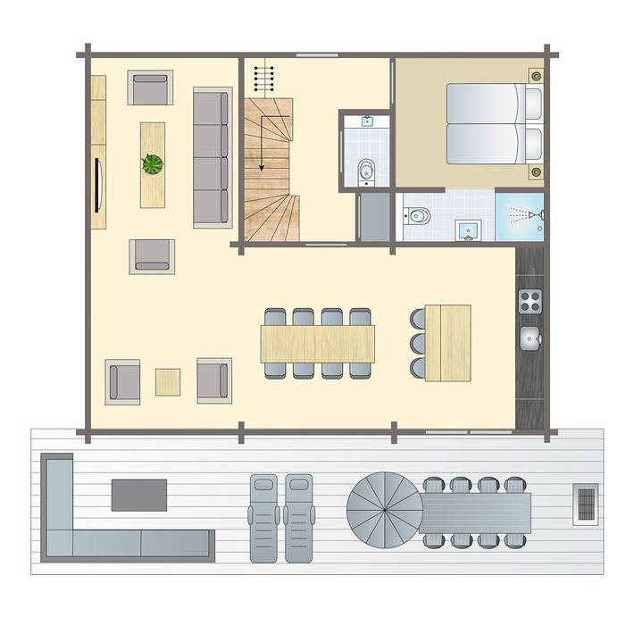 Bungalow für 8 Personen, mit Balkon/Terrasse und Terrasse - 1