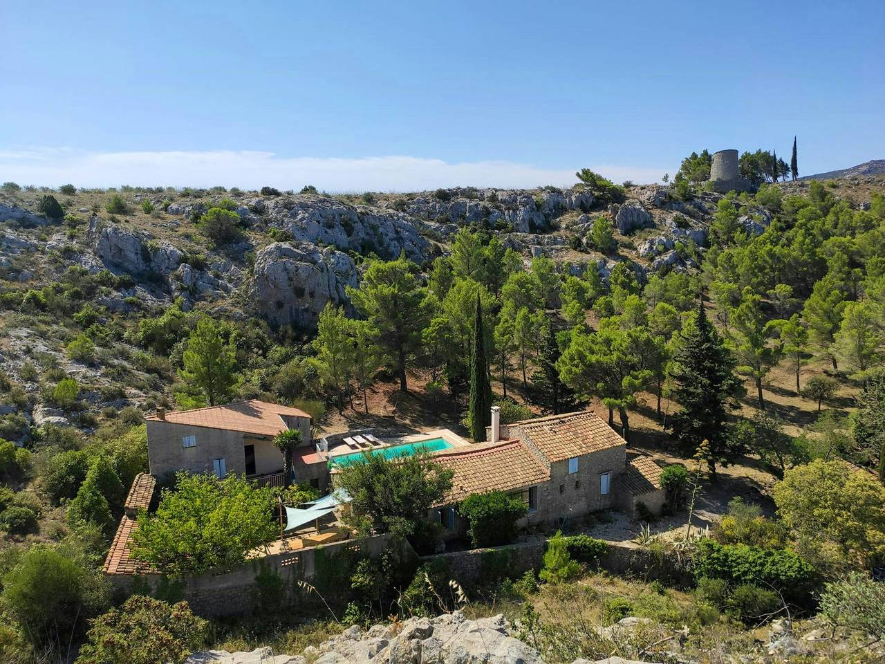 Mediterranean haven in pine forest at Leucate in Roquefort-des-Corbières, Mediterranean Coast (France)
