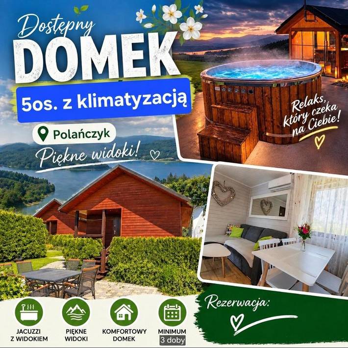 Dom dla 5 osób, z Taras i Jacuzzi oraz Ogród i Widok na jezioro w Polańczyk