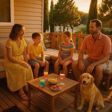 Camping pour 7 personnes, avec piscine ainsi que bassin pour enfant et jardin, animaux acceptés à Canet-en-Roussillon