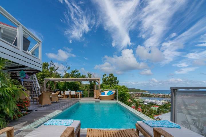 Casa de férias para 2 pessoas, com terraço e piscina e ainda vista, com animais de estimação em Saint-Barthélemy