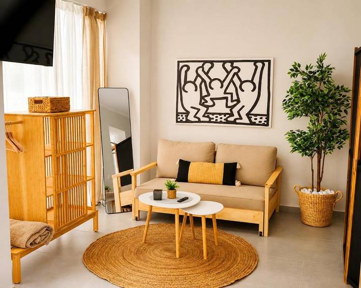 Appartement de vacances pour 3 personnes, avec Terrasse ainsi que Jardin et Vue