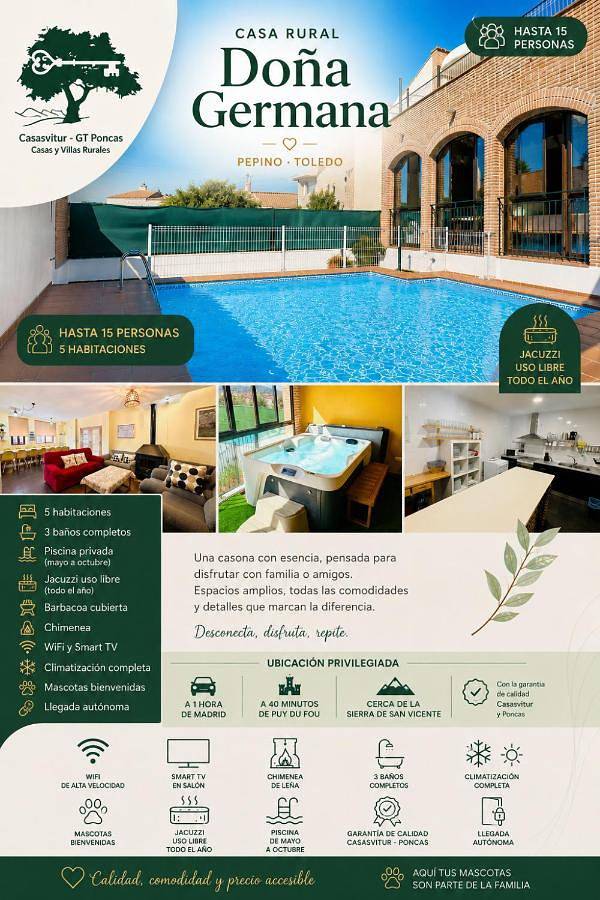 Casa rural para 15 personas, con Jacuzzi además de Terraza y Piscina en Cardiel de los Montes