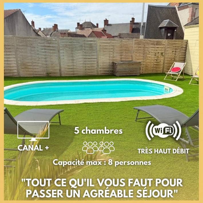 Location de vacances pour 8 personnes, avec Terrasse ainsi que Jardin et Piscine à Ouzouer-sur-Loire
