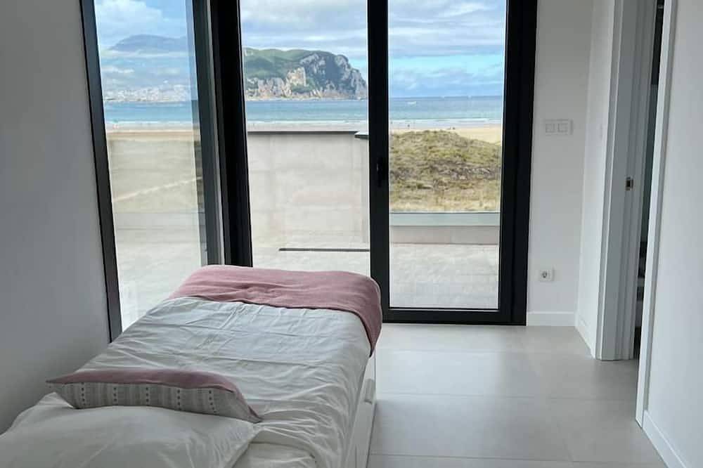 Panoramic view of the sea, located directly on the beach in Laredo (Spain), Cantabrian Coast