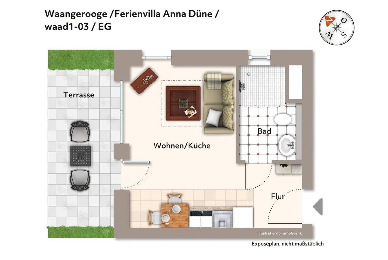 Entire apartment, Hundefreundliches 1-Zimmer Apartment mit Terrasse - nur 100 m zum Inselstrand! in Wangerooge