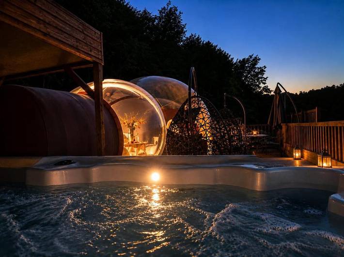 Chambre d’hôte pour 2 personnes, avec Balcon et Jacuzzi ainsi que Terrasse et Jardin
