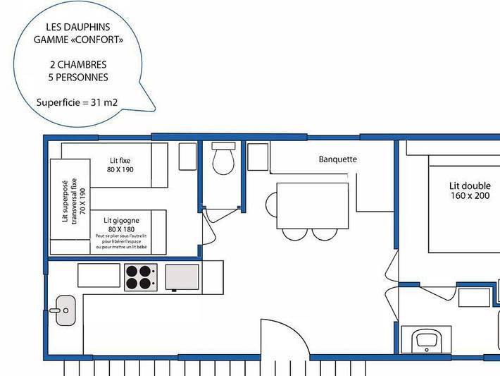 Camping Aec Vacances Les Dauphins - Mobilheim 5 personen - Vermietung Mobilheim Confort - 2 Zimmer in Saint-Cyr-sur-Mer, Mittelmeerküste (Frankreich)