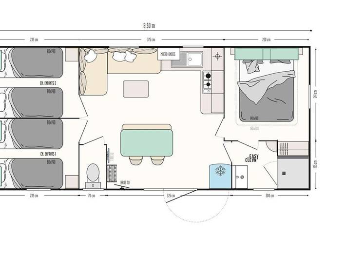 Flower Camping Le Rompval - Mobilheim 6 personen - Komfort 33m² mit überdachter Terrasse 3 Zimmer +Tv in Bois de Cise, Mers-les-Bains