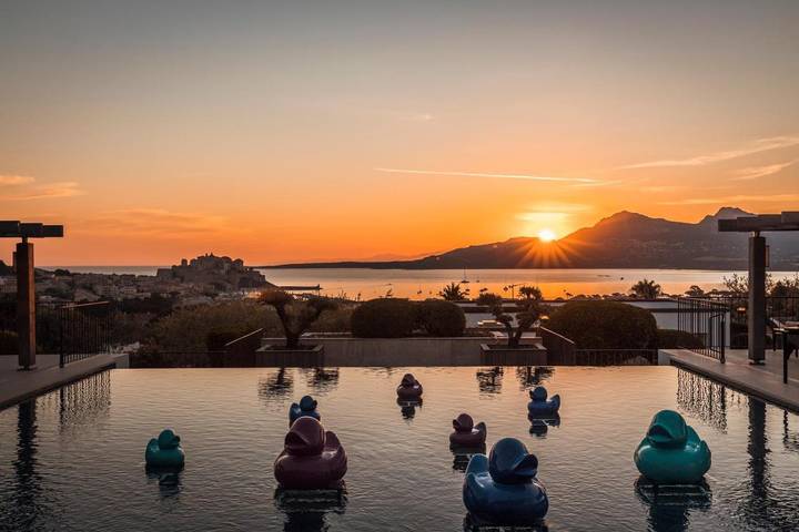 Hôtel pour 9 personnes, avec vue et jardin ainsi que piscine et sauna, animaux acceptés