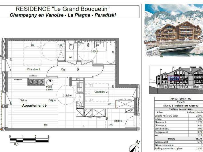 Ganze Wohnung, Gemütliche 3-Zimmer-Wohnung, 6 Pers, privater Balkon, Champagny-en-Vanoise in Champagny-en-Vanoise, Vanoise-Massiv