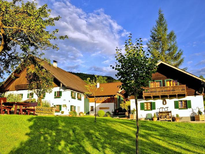 Ferienhaus für 5 Personen, mit Balkon und Terrasse sowie Garten und Seeblick am Attersee