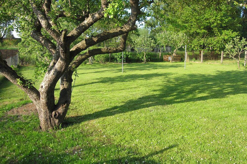 Pequeña cabaña aislada en una gran pradera y la huerta de la tierra in Lauterbach (Rügen), Putbus
