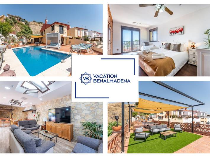 Casa de vacaciones para 9 personas, con piscina además de vistas al mar y jardín en Torrequebrada