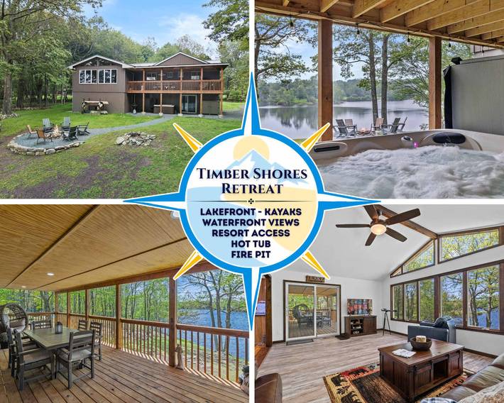 Vacation rental for 8 people, with yard and lake view as well as balcony and pool, kid friendly in Pocono Mountains