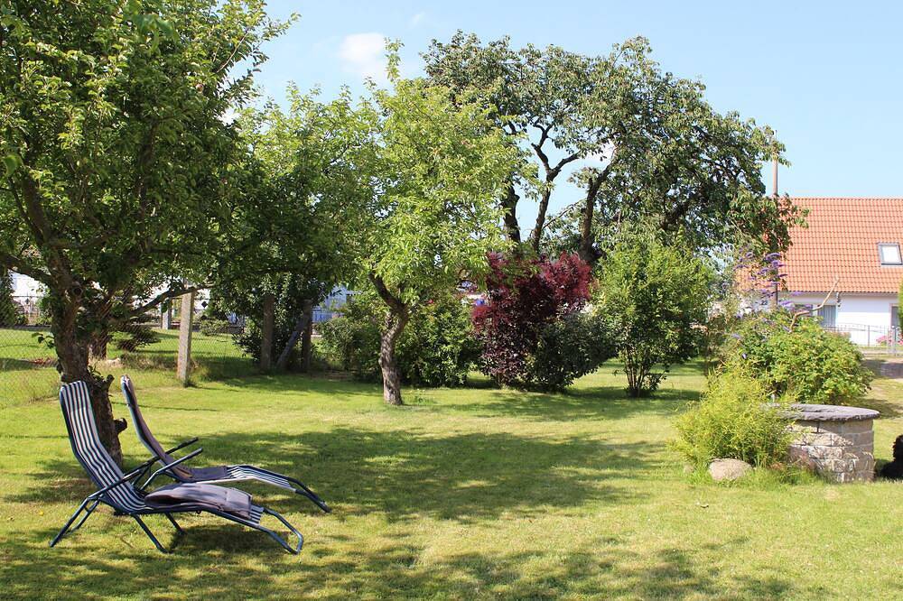 Pequeña cabaña aislada en una gran pradera y la huerta de la tierra in Lauterbach (Rügen), Putbus