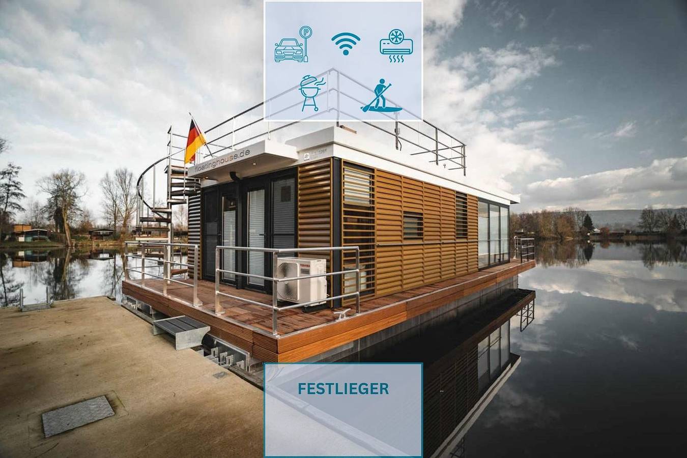 Floatinghouse Goldener Anker: Seeblick, Terrasse & Natur für 4 Gäste in Höxter, Kreis Höxter
