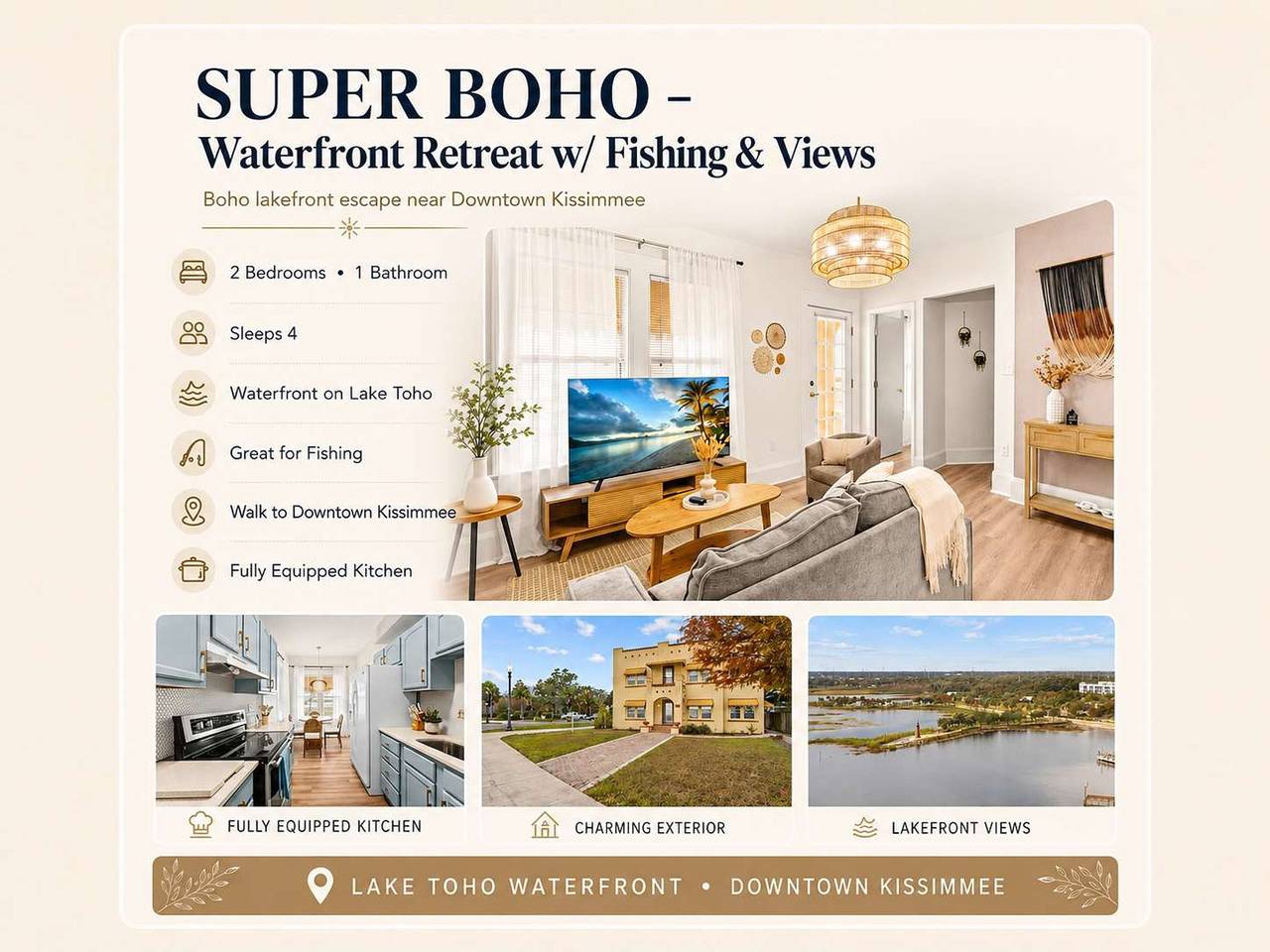 Super Boho     Waterfront Retreat w  Fishing   Views in Kissimmee, Condado de Osceola
