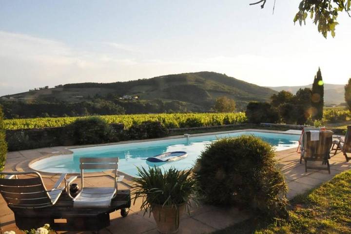 Location de vacances pour 20 personnes, avec vue ainsi que jardin et piscine, animaux acceptés à Juliénas - 4