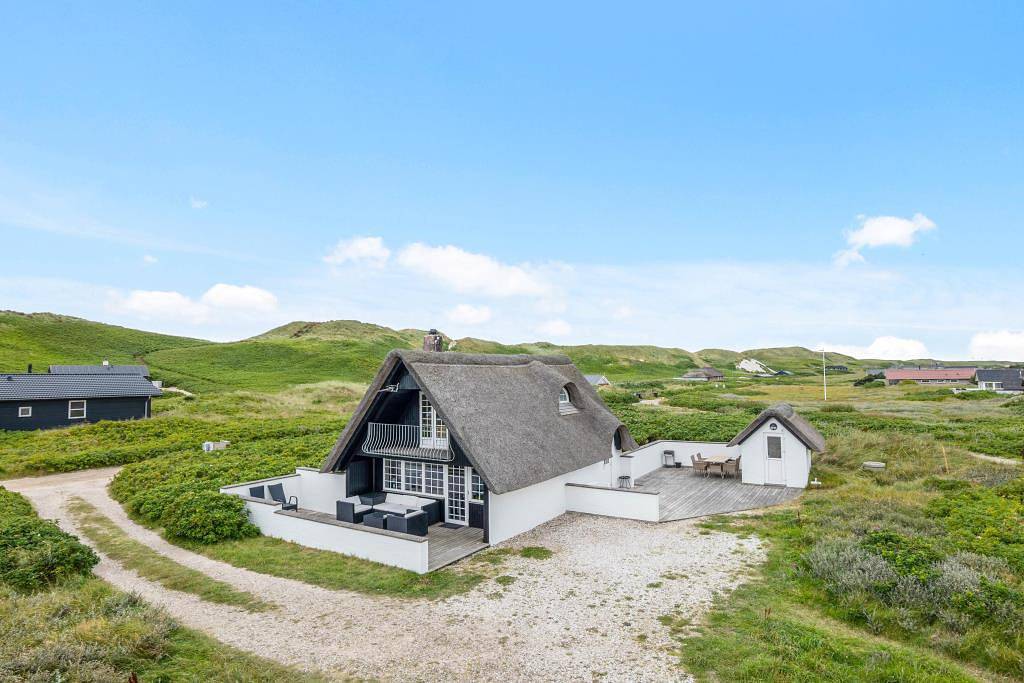 Ferienhaus mit Reetdach, nah am Strand, für Urlaub mit Hund in Skodbjerge, Årgab
