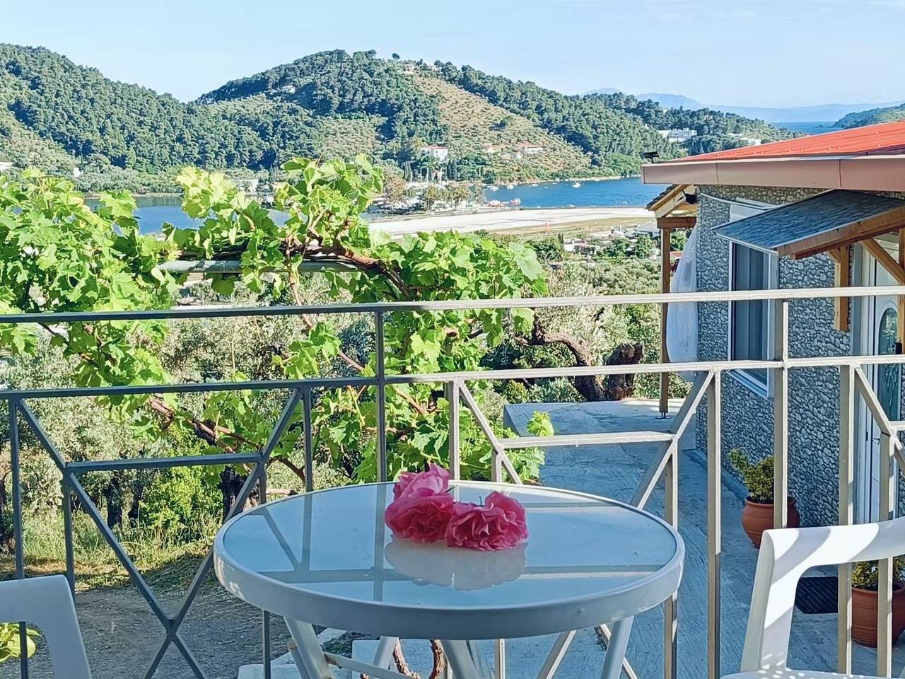 Appartement entier, Berge und die ikonische Landebahn des Flughafens Skiathos in Sporades
