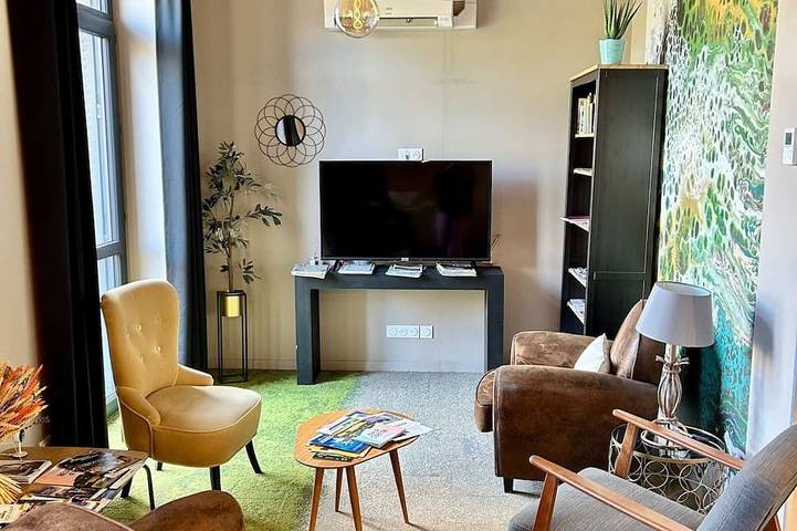 Entire apartment, 2-person air-conditioned 1-bedroom apartment near Aïga Resort Puy de la Vache 100 in Châtel-Guyon, Volcans d'Auvergne Regional Nature Park