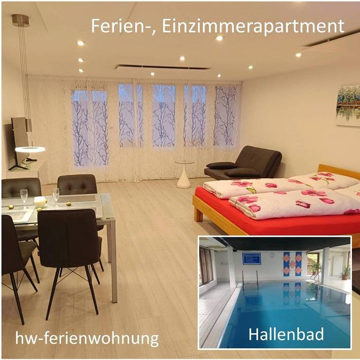 Ferienwohnung für 4 Personen, mit Balkon und Terrasse sowie Pool und Sauna