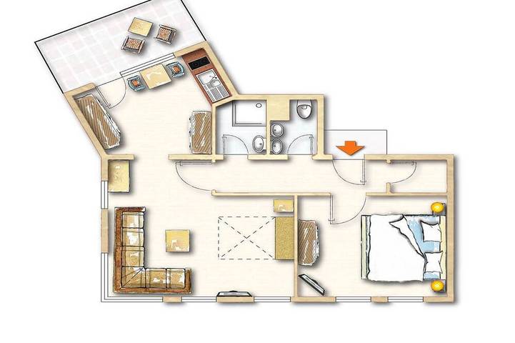 Ferienwohnung für 4 Personen, mit Balkon und Garten sowie Pool und Sauna in Häusern