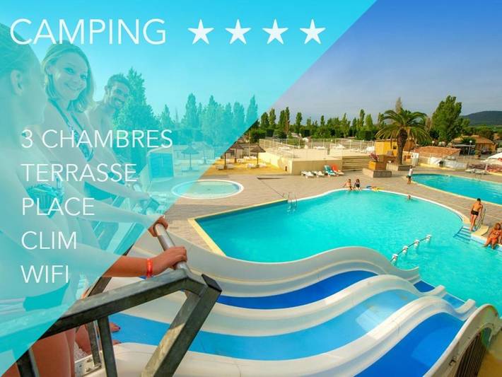 Camping pour 6 personnes, avec Terrasse et Jardin ainsi que Bassin pour enfant et Piscine
