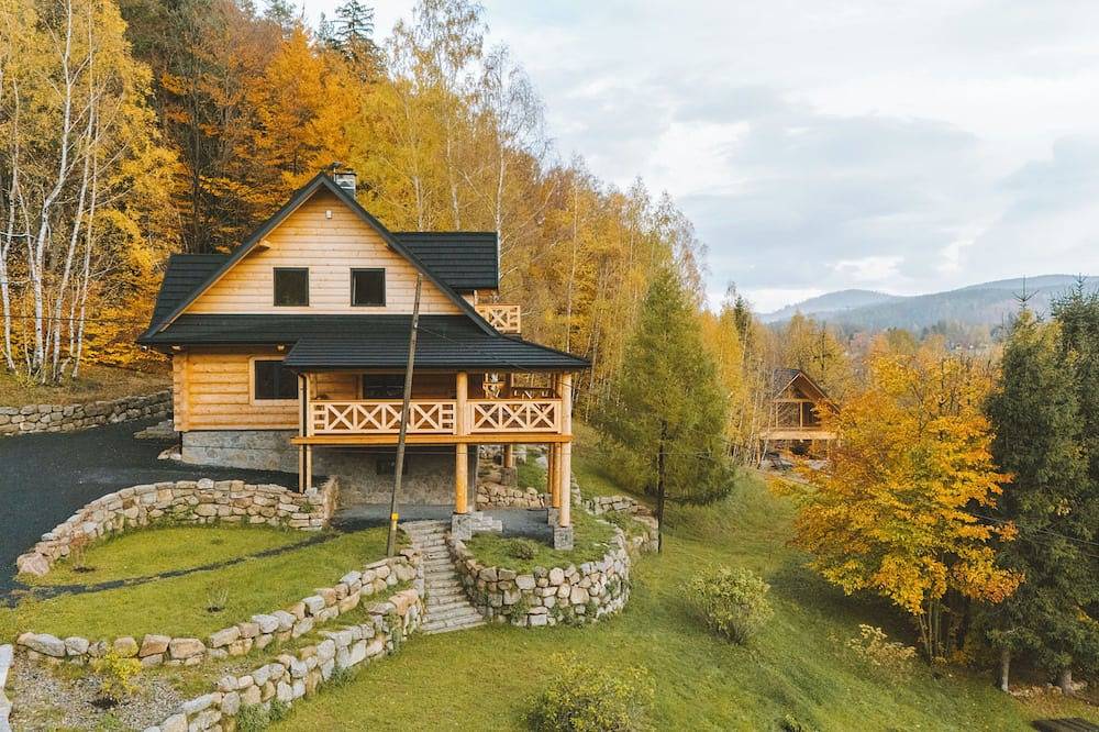 Beautiful mountain house by the river with panoramic views of the Giant Mountains in Przesieka, Sudeten (Poland)