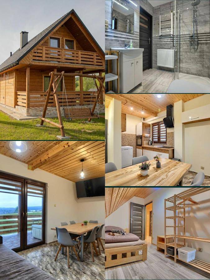 Domek letniskowy dla 10 osób, z balkon i basen oraz widok i ogród w Ustrzyki Dolne