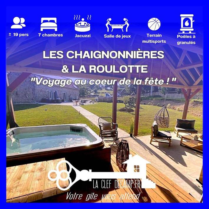 Location de vacances pour 15 personnes, avec Jacuzzi ainsi que Terrasse et Jardin à La Chaise-Baudouin