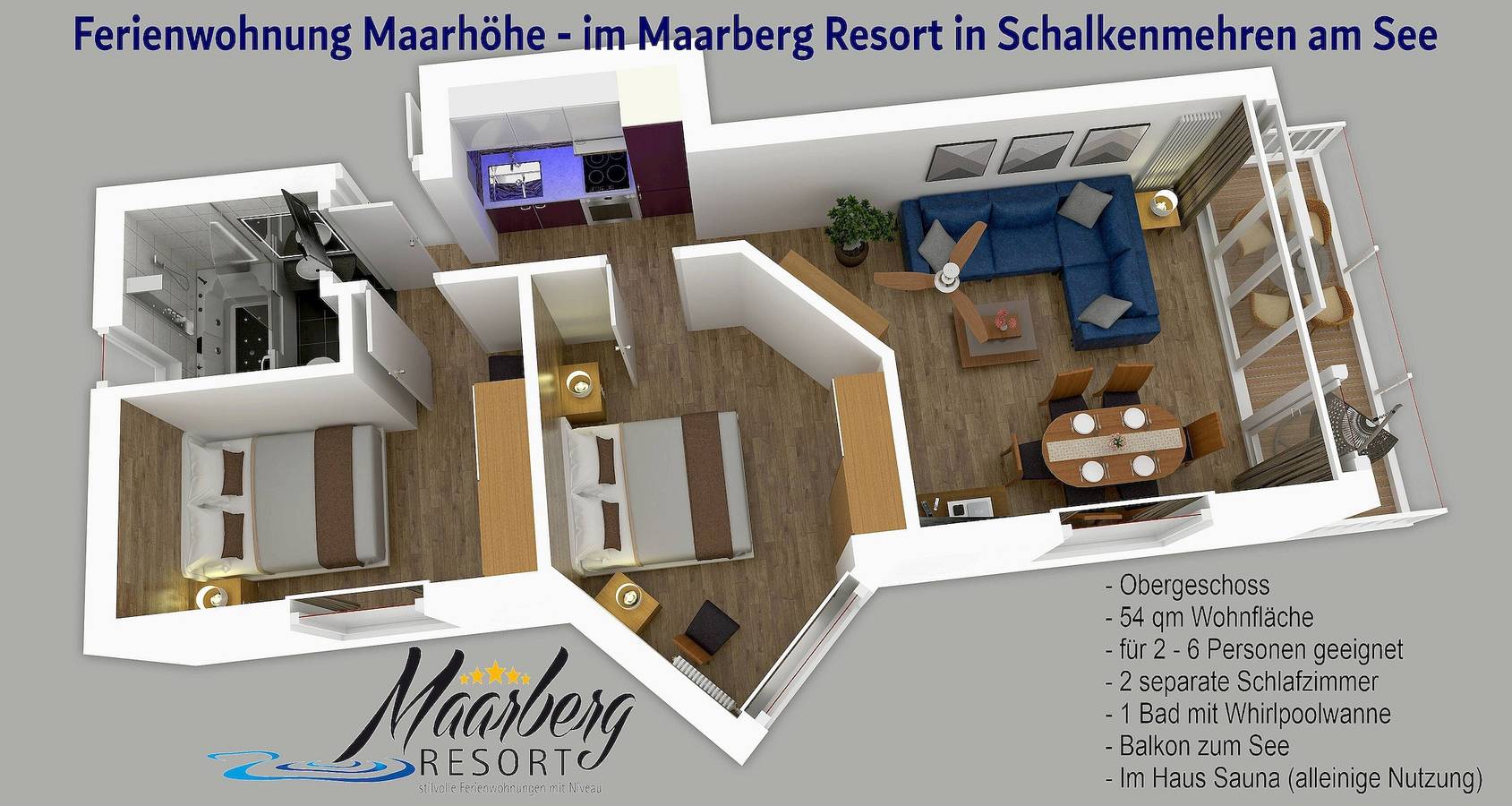 Ganze Wohnung, Ferienwohnung Maarhöhe für 2 bis 6 Personen (54 m²) im Maarberg Resort in schalkenmehren am See in Schalkenmehren, Vulkaneifel