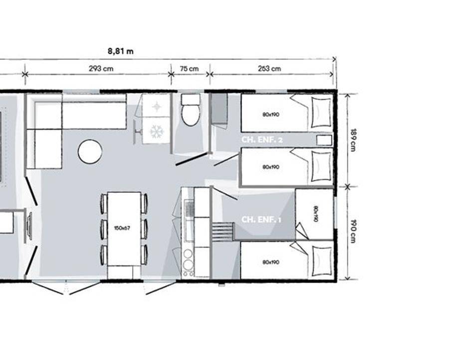 Camping du Lac de Saint-Cyr - Mobilhome 8 personnes - Mobil-home 32m² (3 chambres) + grande terrasse semi-couverte de 18m² in Saint-Cyr (Vienne), Vienne (France)