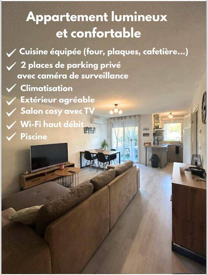 Appartement entier, T2 cosy, calme et 2 Parking privé avec Piscine in Aucamville, Toulouse et ses environs