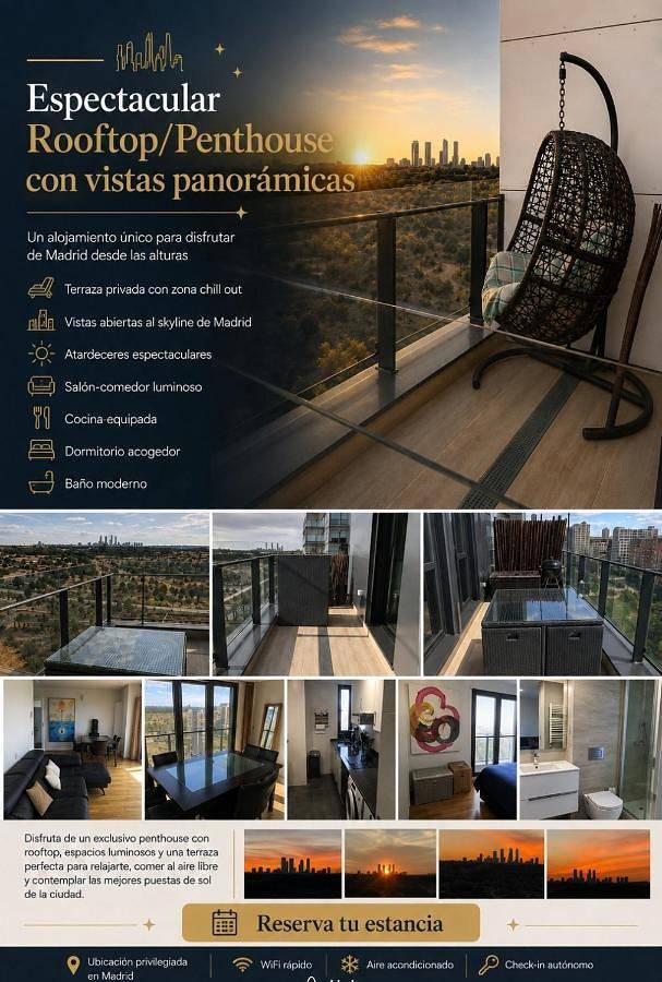 Apartamento de vacaciones para 5 personas, con Balcón y Terraza además de Piscina y Vistas al lago en Madrid