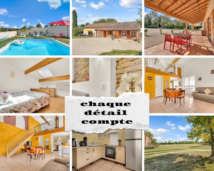 Gîte pour 4 personnes, avec terrasse ainsi que piscine et jardin