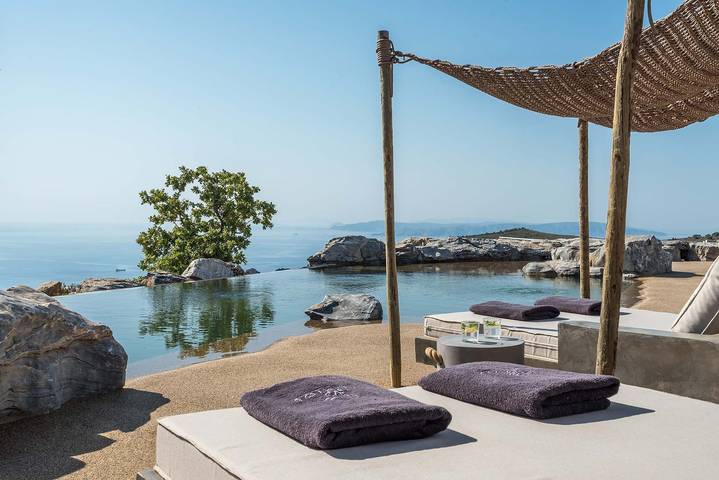 Dazzling Kea Villa | Villa Angelina | 4 Bedrooms | Breathtaking Sea Views | Spacious Furnished Sun Terrace | Private Outdoor Pool | Bbq Facilities | Shaded Outdoor Dining Area | Private Gym, Basketball Court and Games Room | Pera Meria in Kea