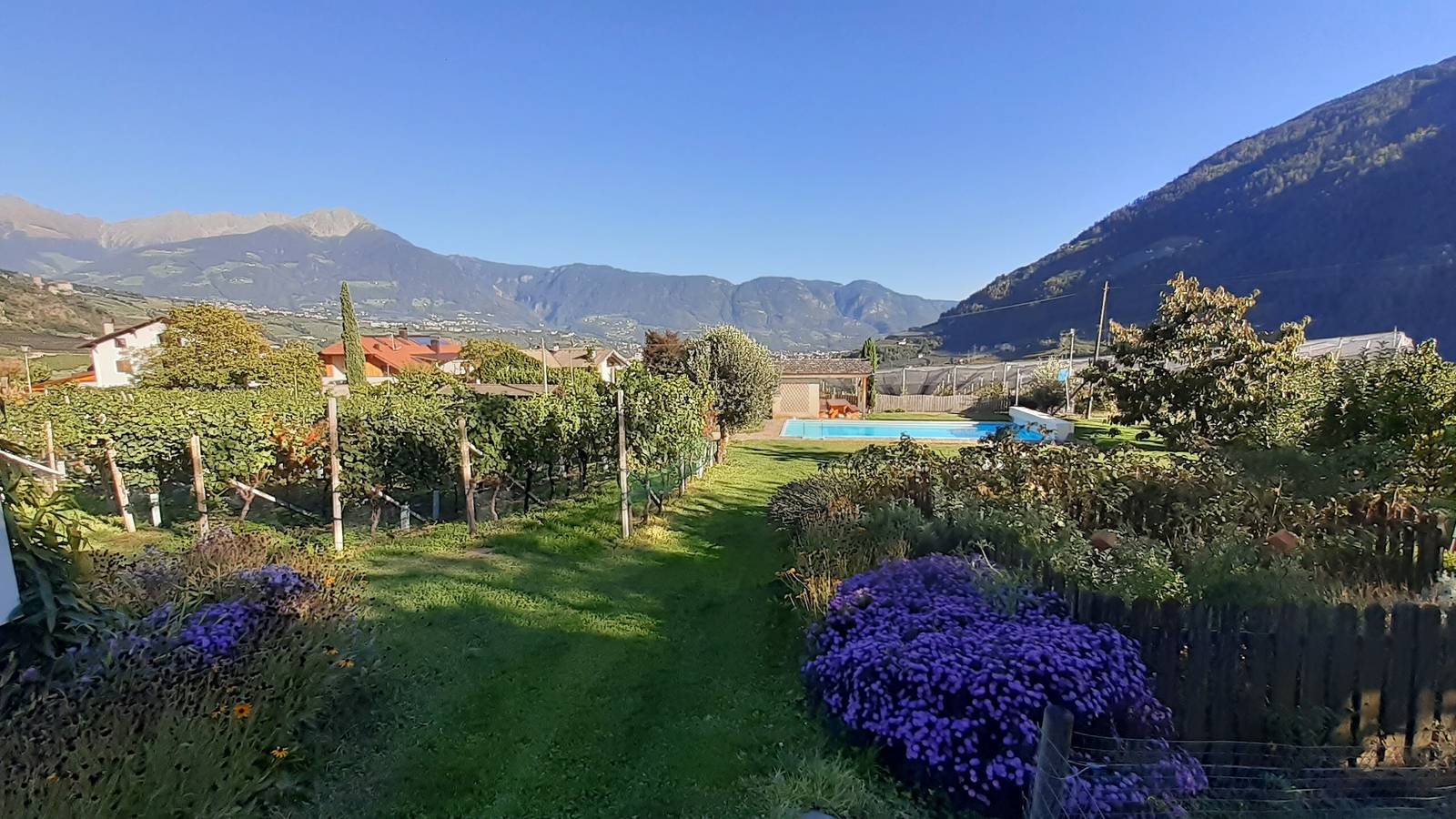 Bauernhaus 'Fröhlichhof Wohnung Panorama' mit Bergblick, Gemeinschaftspool und Wlan in Mitterplars, Algund