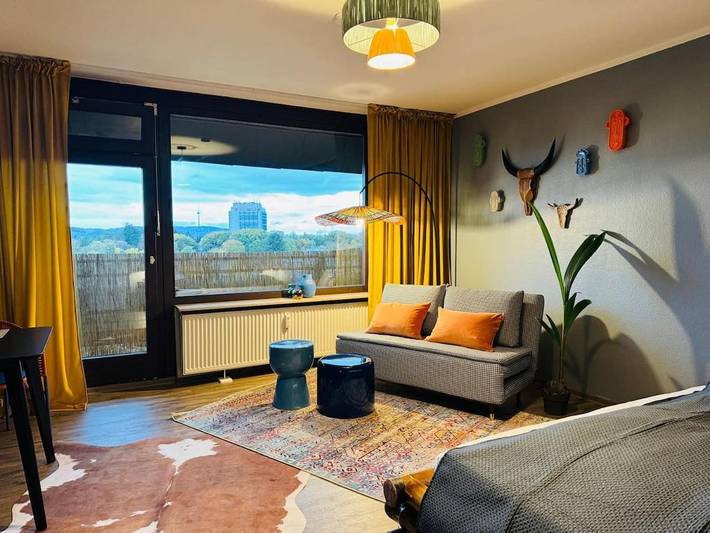 Ferienwohnung für 4 Personen, mit Balkon und Terrasse sowie Sauna und Ausblick