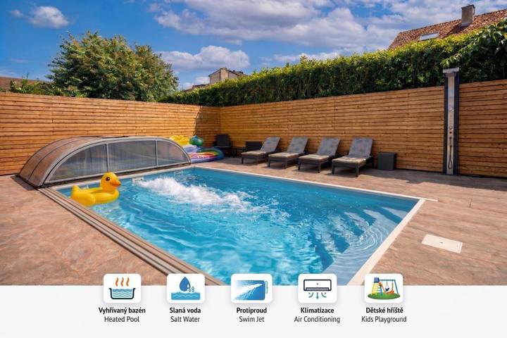 Gîte pour 3 personnes, avec piscine ainsi que jardin et vue, adapté aux familles à Brno