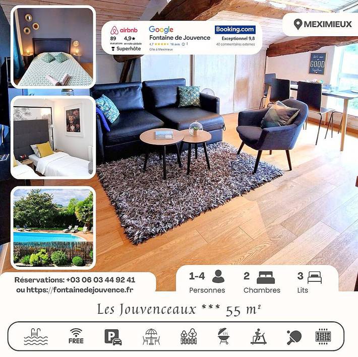 Gîte pour 4 personnes, avec piscine et jardin
