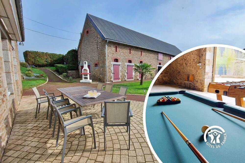 Familienfreundliches Ferienhaus mit Spielzimmer, Terrasse, Garten und nahen Freizeitmöglichkeiten in Juvigné, Mayenne