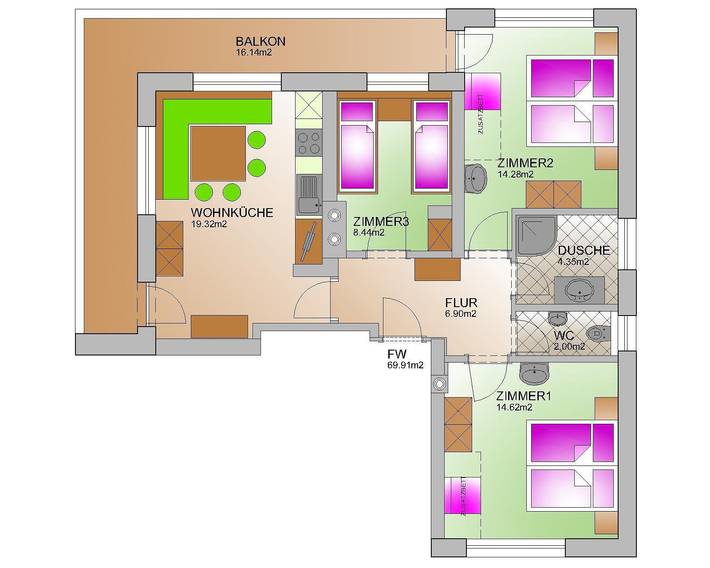 Ganze Ferienwohnung, Apartment/3 Schlafräume/Bad, Wc in Aschau im Zillertal, Bezirk Schwaz